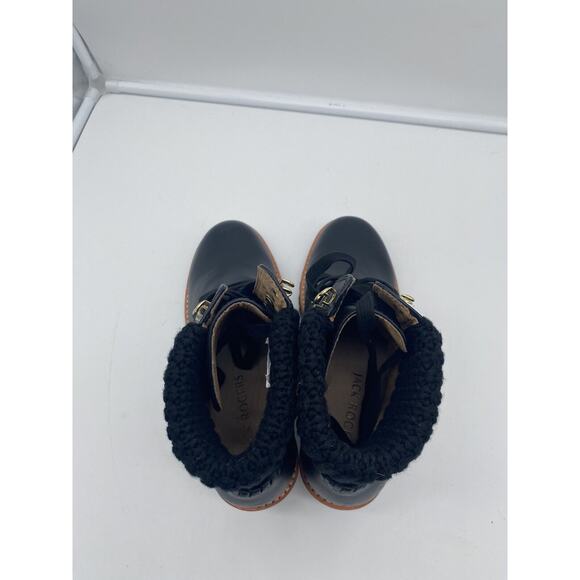 New Jack Rogers Harper Leather Lace Up Hiker Knit Block Heel Boots Black Size 9M - Picture 6 of 7